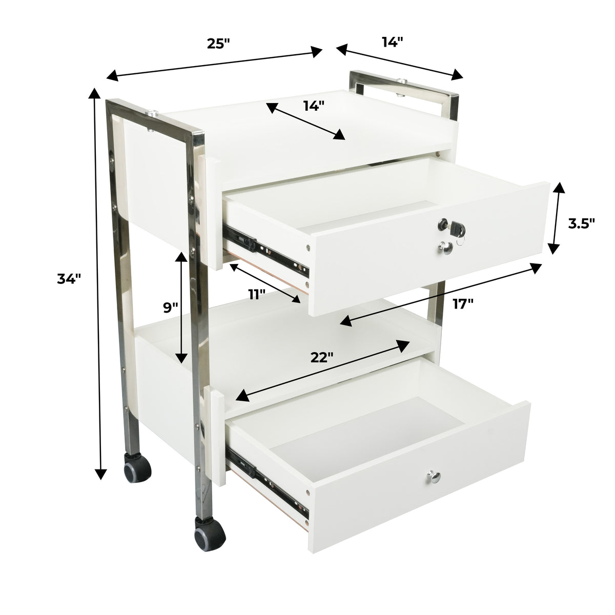 Salon Spa Cart with Two Drawers on Wheels