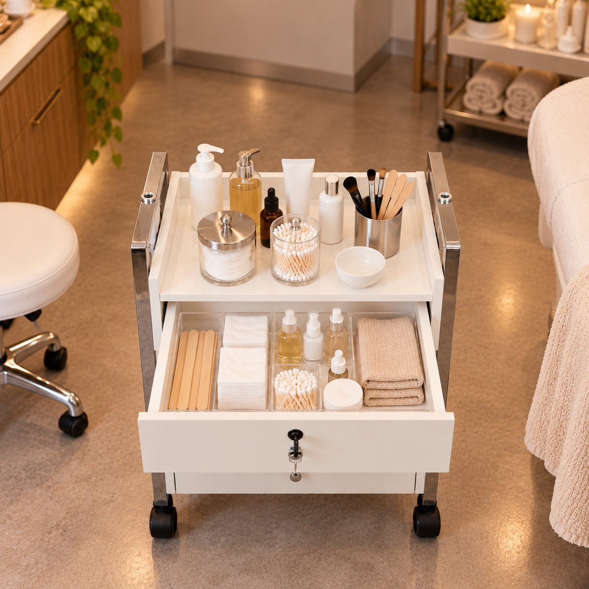 Salon Spa Cart with Two Drawers on Wheels