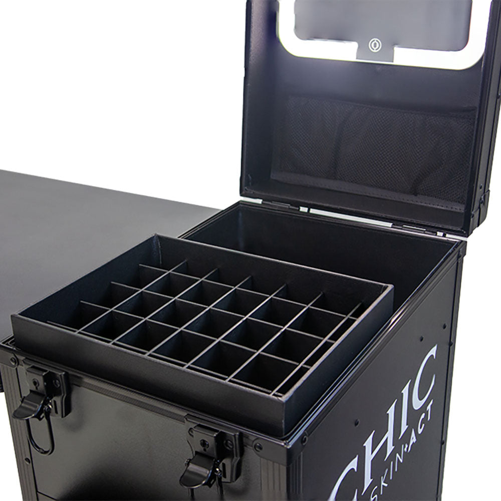 Foldable Rolling Manicure Table Case With LED Mirror, Chic By SkinAct