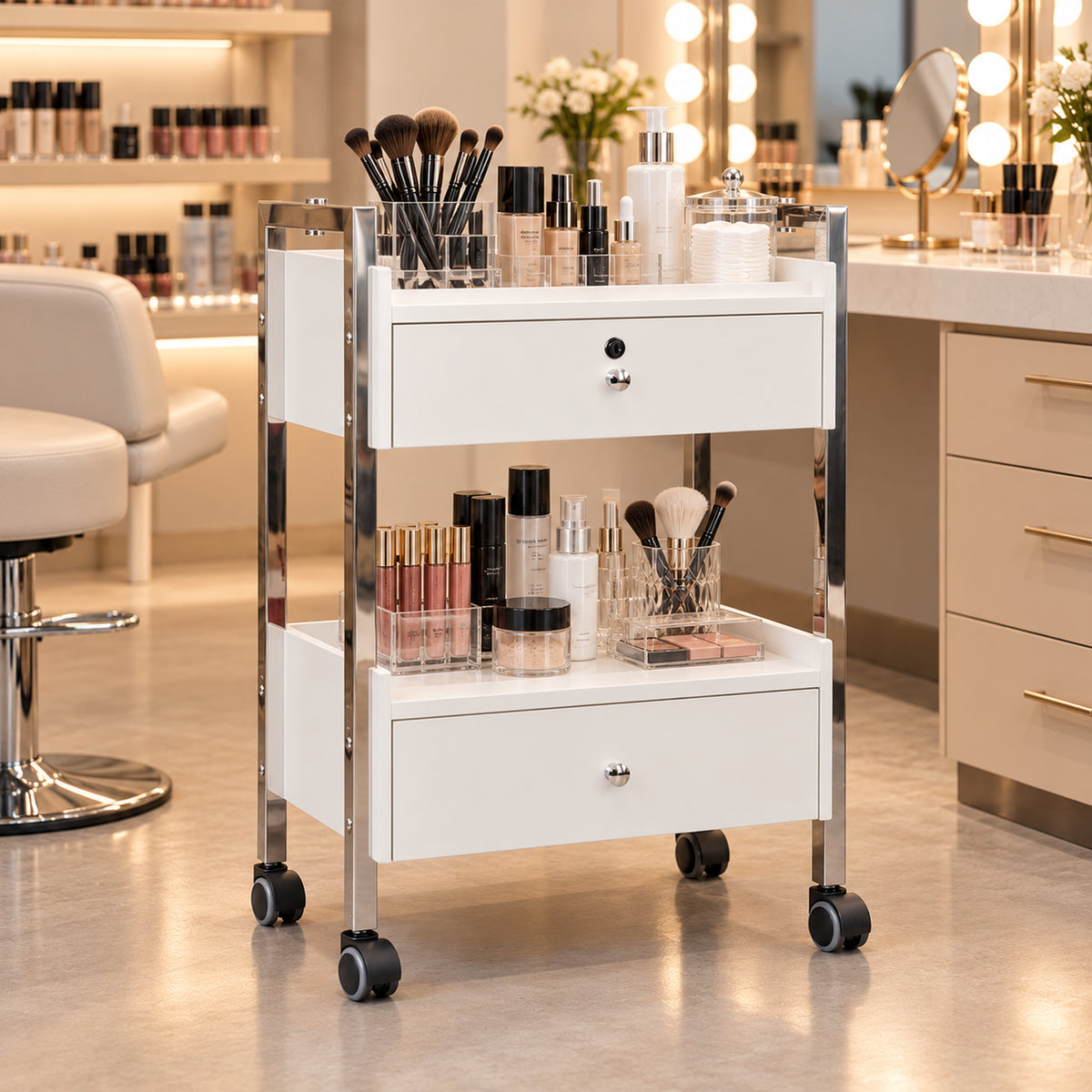 Salon Spa Cart with Two Drawers on Wheels