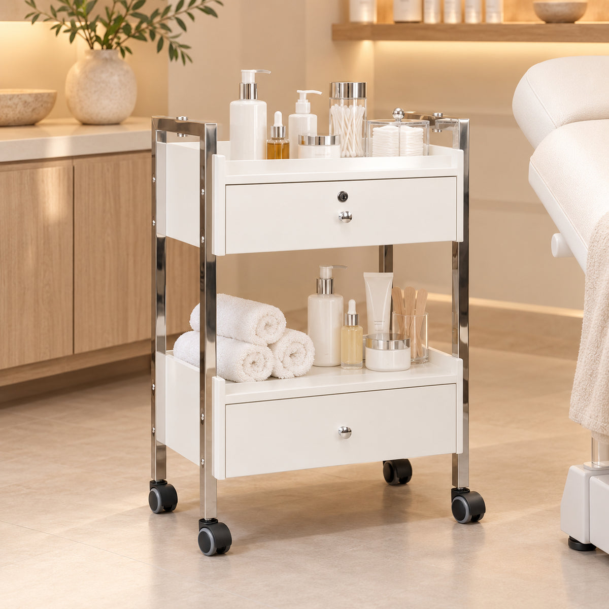 Salon Spa Cart with Two Drawers on Wheels