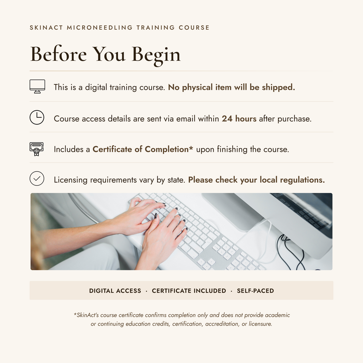 SkinAct online esthetician training course with digital access, self-paced learning, and a certificate of completion