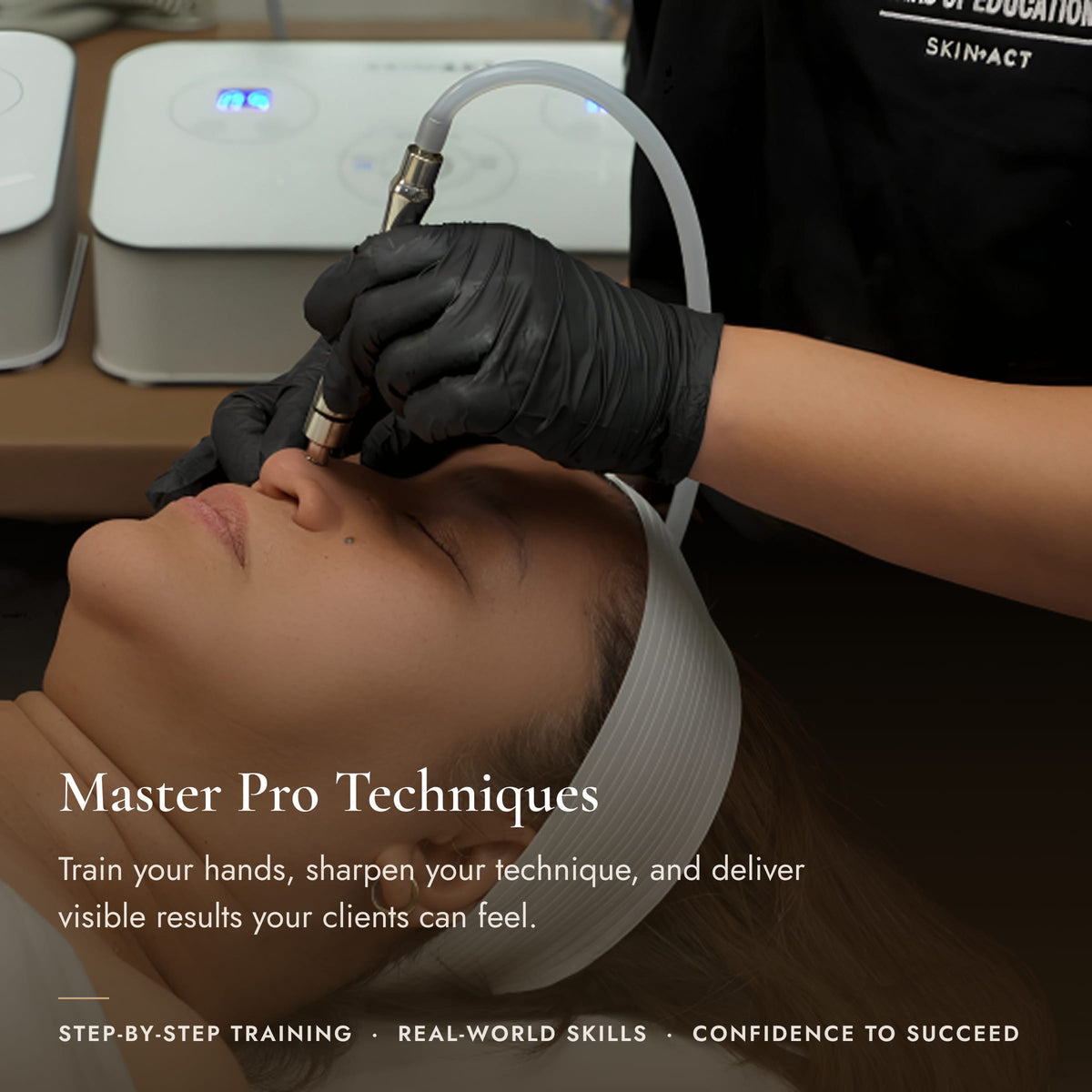 Professional microdermabrasion facial treatment demonstration featured in SkinAct’s online esthetician training course