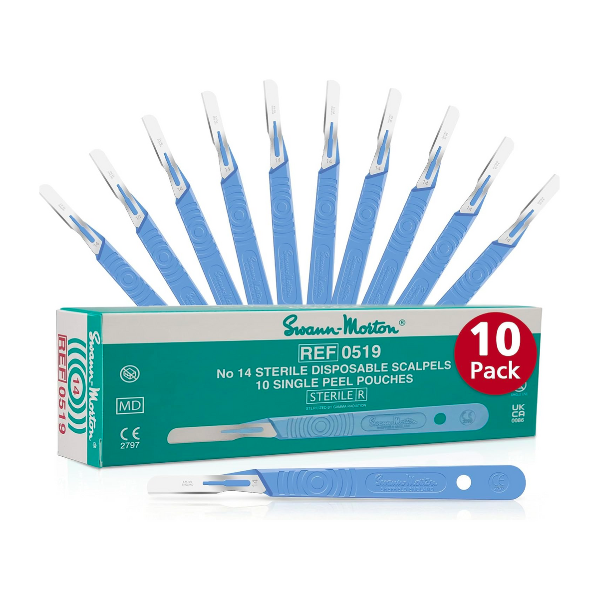 Swann Morton Scalpels Size 14 Single-Use Disposable (10 Pack)