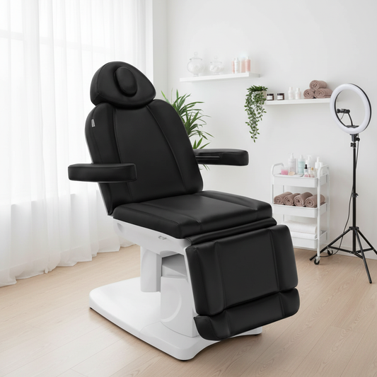 Bellage Medical Spa Electric Treatment and Procedure Chair, fully electric 4-motor design in black with adjustable backrest, armrests, and leg support