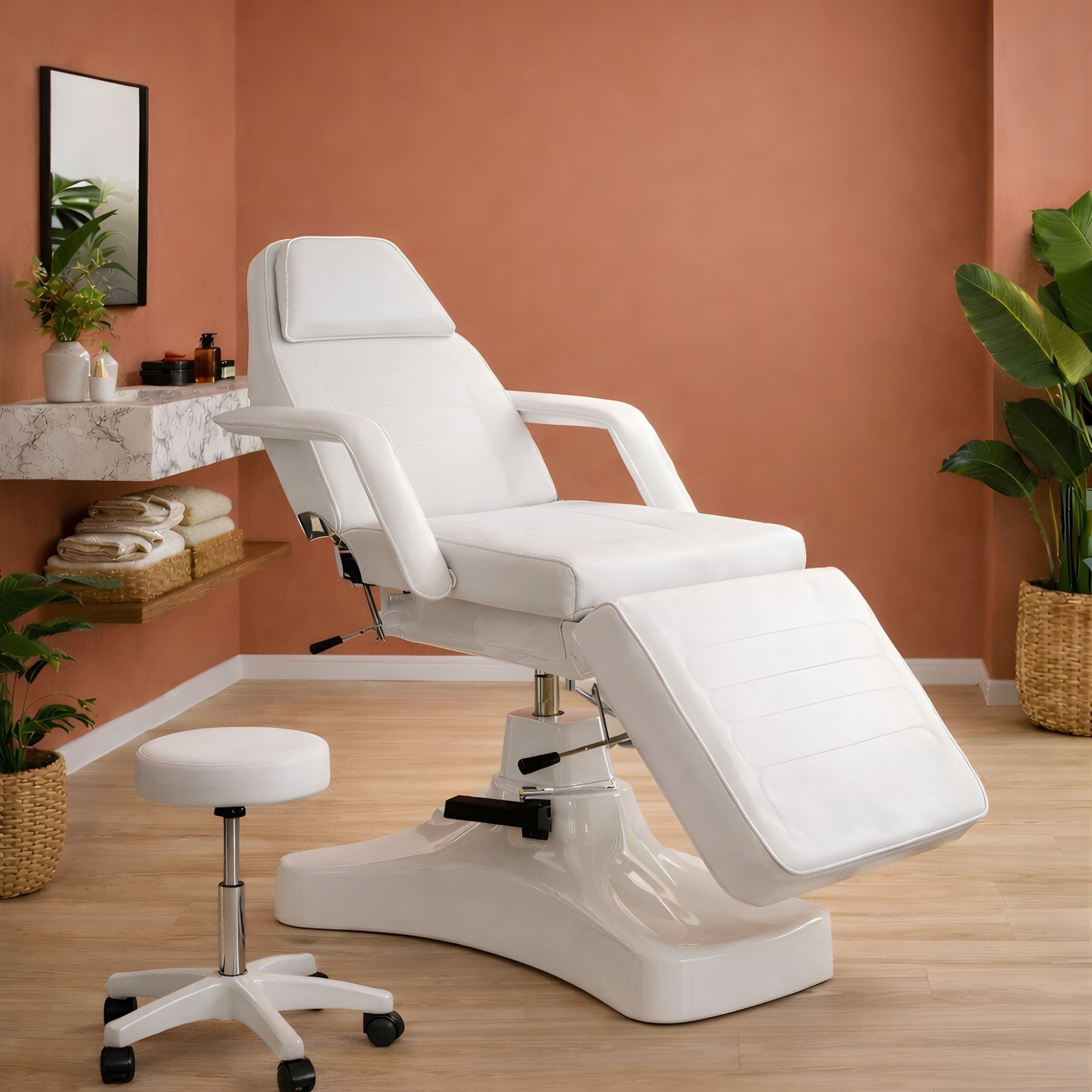 Hydraulic Spa Treatment Table 90 Degree Full Sitting Position Facial Bed, Chair With Free Beauty Stool