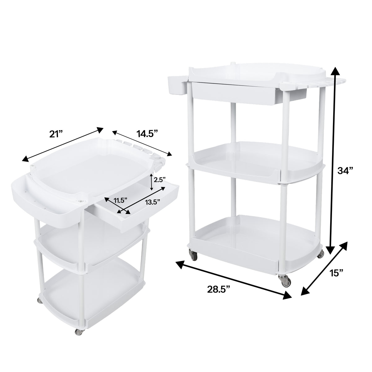 3-Shelf Spa Utility Cart with Drawer & Mag Lamp Holder