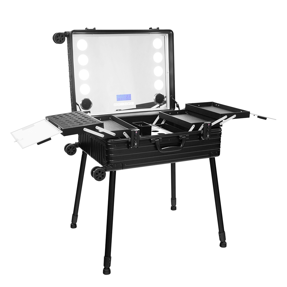 Aluminum Black Trolley Makeup Studio With LED And Bluetooth, Chic By SkinAct