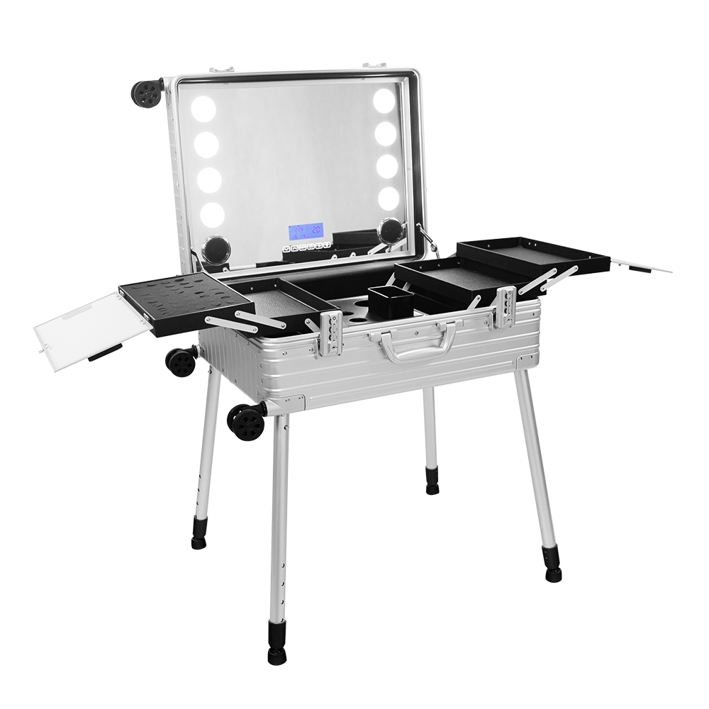 Aluminum Trolley Makeup Studio With LED And Bluetooth, Chic By SkinAct