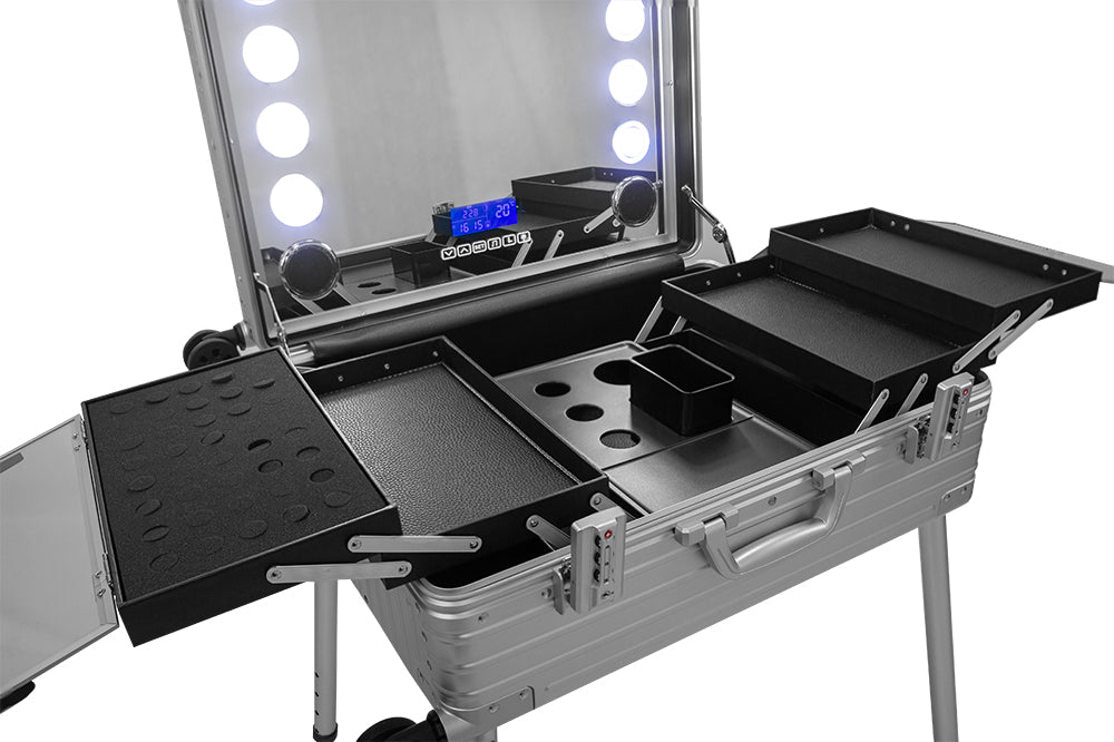 Aluminum Trolley Makeup Studio With LED And Bluetooth, Chic By SkinAct