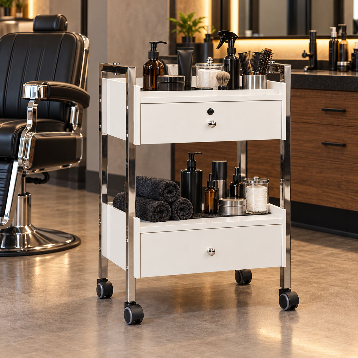 Salon Spa Cart with Two Drawers on Wheels