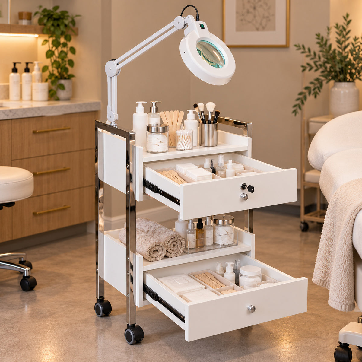 Salon Spa Cart with Two Drawers on Wheels