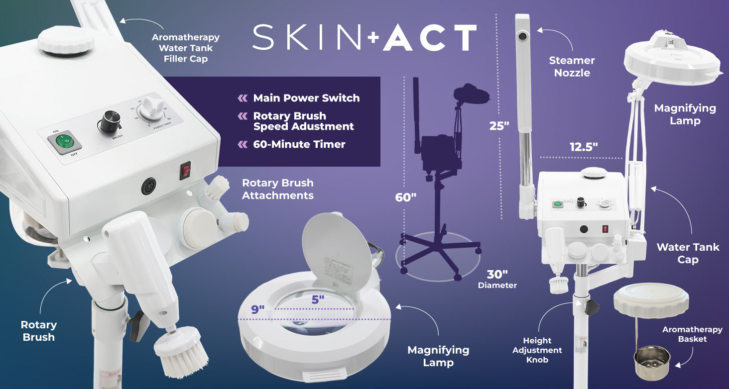 Facial Spa Aroma Ozone Steamer With Brush, Magnifying Lamp