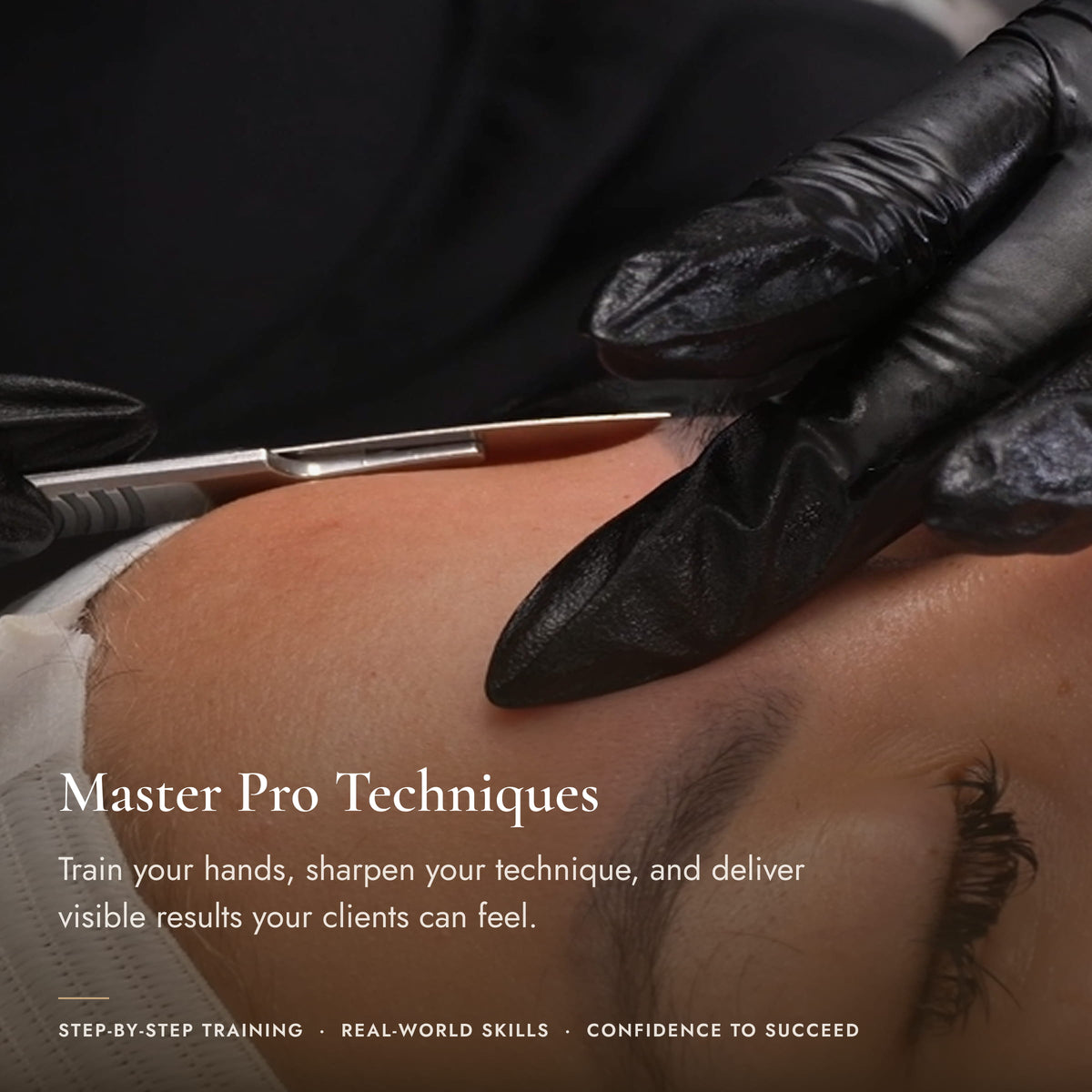 Close-up of a professional dermaplaning treatment demonstration featured in SkinAct’s esthetician training course