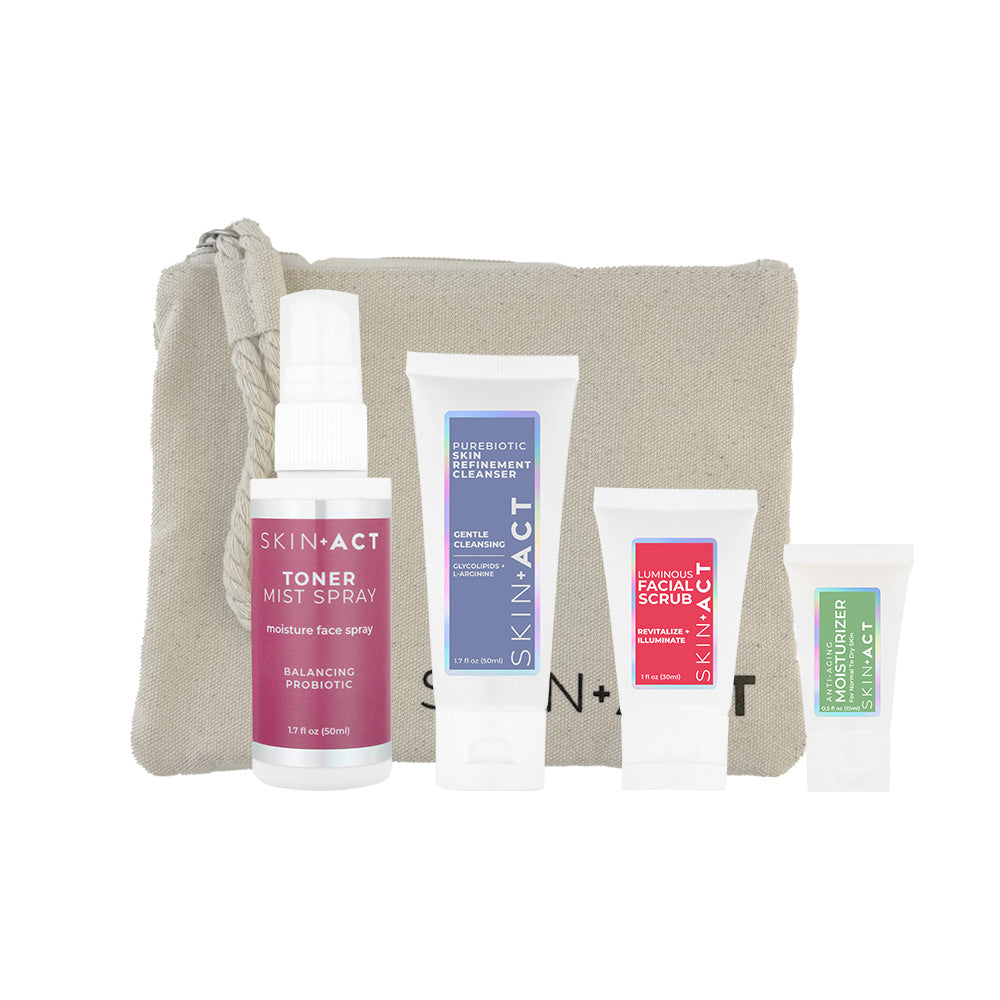 SkinAct Skincare Travel Set With Silver Chain Bag
