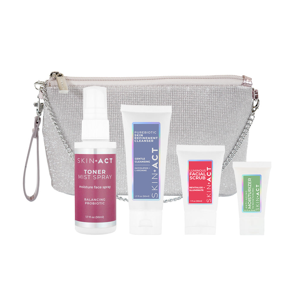 SkinAct Skincare Travel Set With Silver Chain Bag