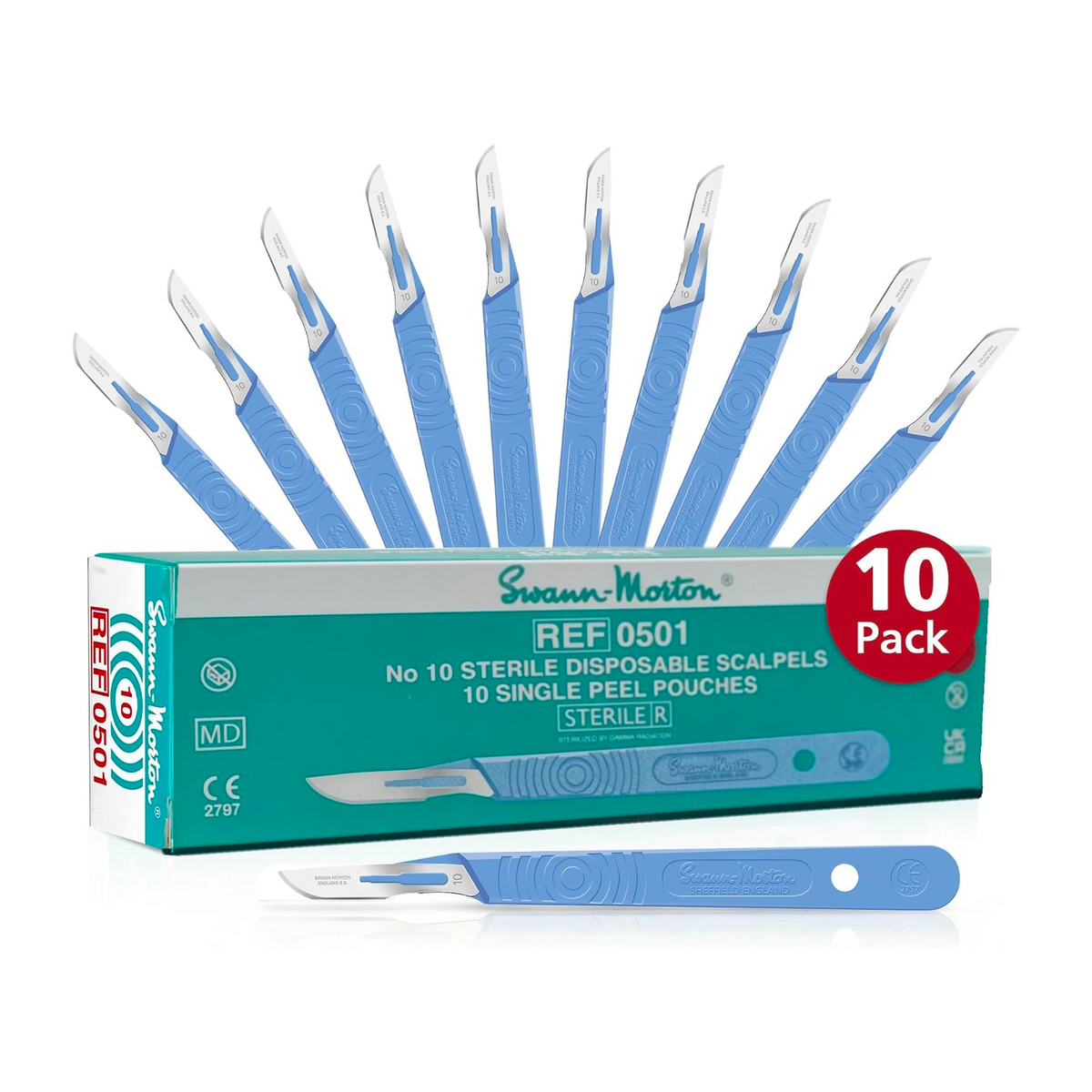Swann Morton Scalpels Size 10R Single-Use Disposable (10 Pack)
