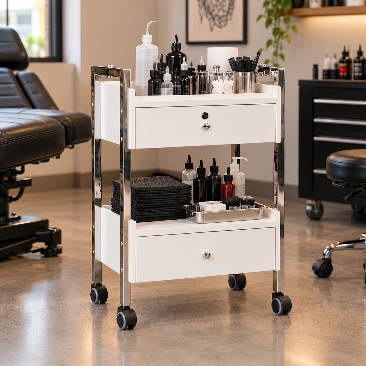 Salon Spa Cart with Two Drawers on Wheels