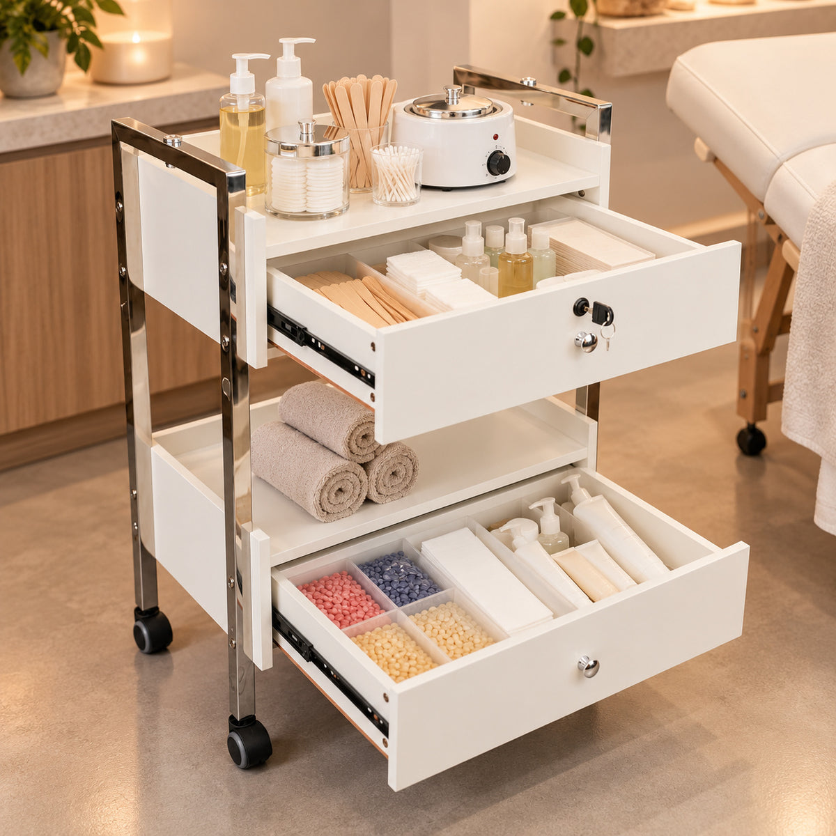 Salon Spa Cart with Two Drawers on Wheels